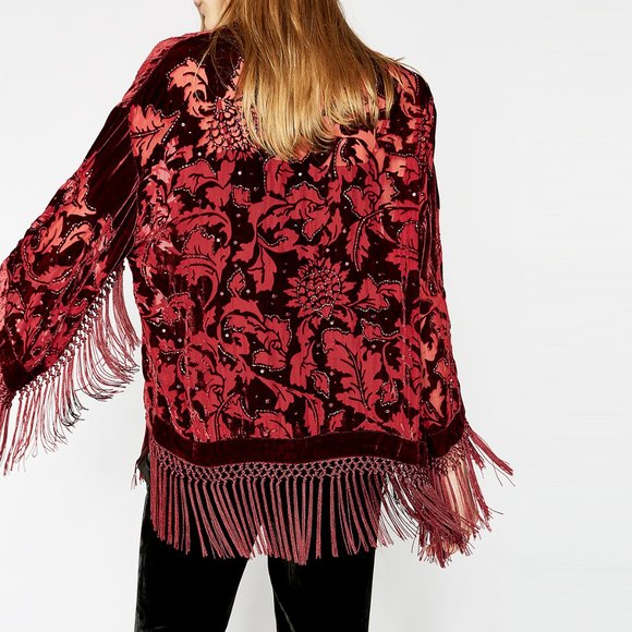 Blue Devore Velvet Kimono - Picture 7 of 7